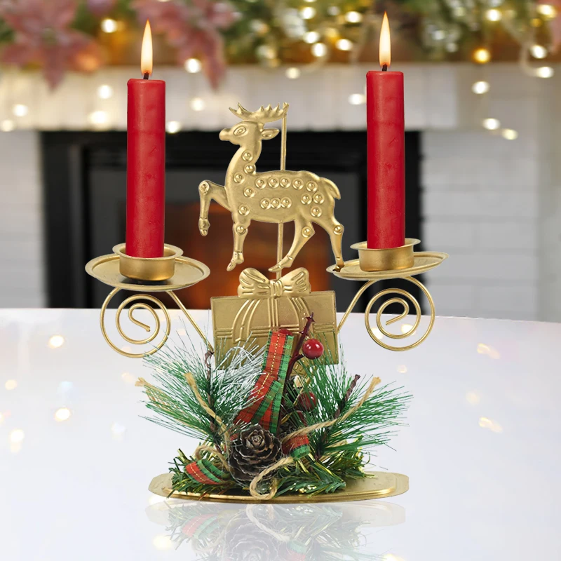 

Santa Claus Elk Star Christmas Candlestick Metal Iron Art Candle Sticks Stand Navidad 2023 Xmas Party Decoration New Year Gifts