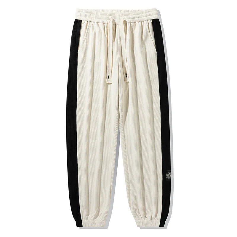 Loose Straight Pants for Men's Autumn and Winter High Waisted Elastic Patchwork Drawstring Pockets Versatile Casual Pants Men Jogger Pants