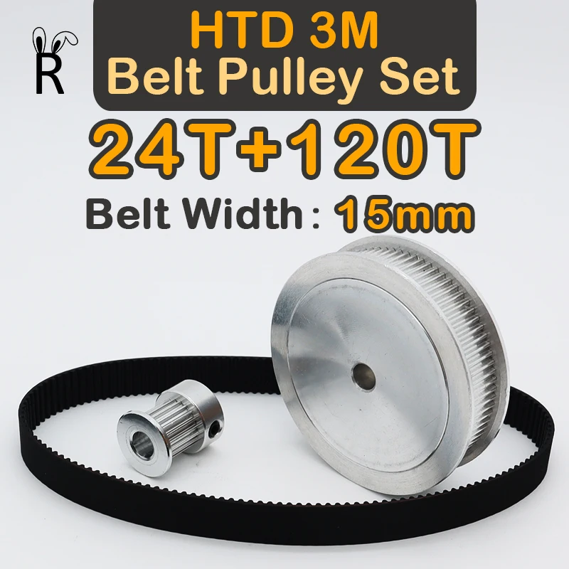 

24Teeth+120Teeth HTD 3M Belt Pulley Set Belt Width15mm Timing Pulley Set 24 Teeth 120 Teeth HTD3M Synchronous Wheel Kit 120T 24T