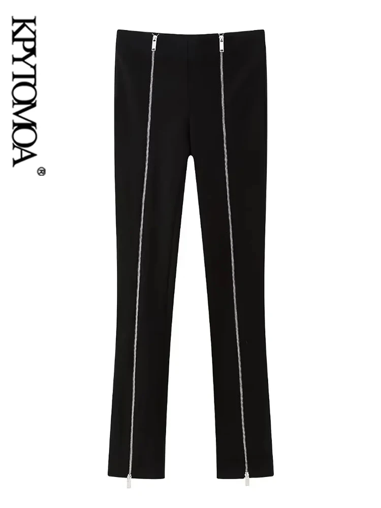 

KPYTOMOA Women Fashion With Zips Stretch Leggings Pants Vintage High Waist Skinny Female Trousers Mujer