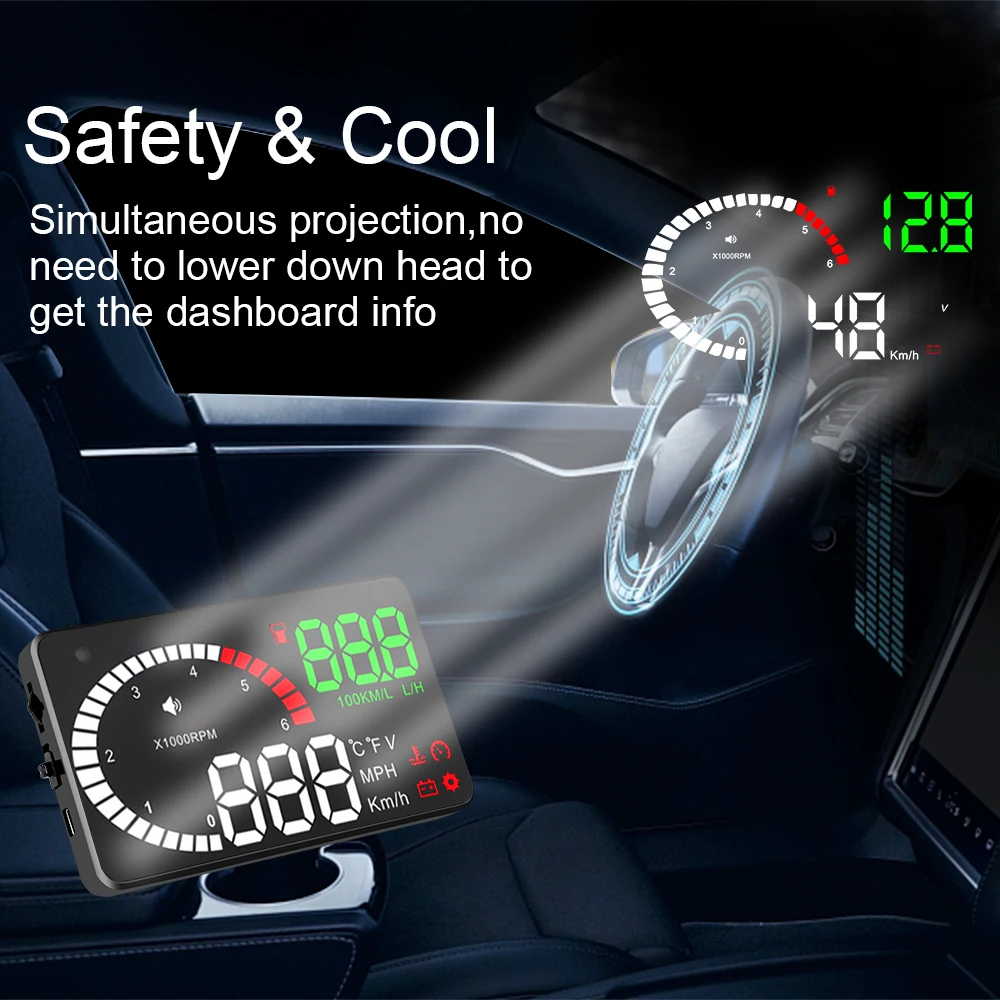 OBD2 HUD ڵ  ÷, X6   , LED    ˶, 5.5 ġ A8 ӵ  , 4 ġ