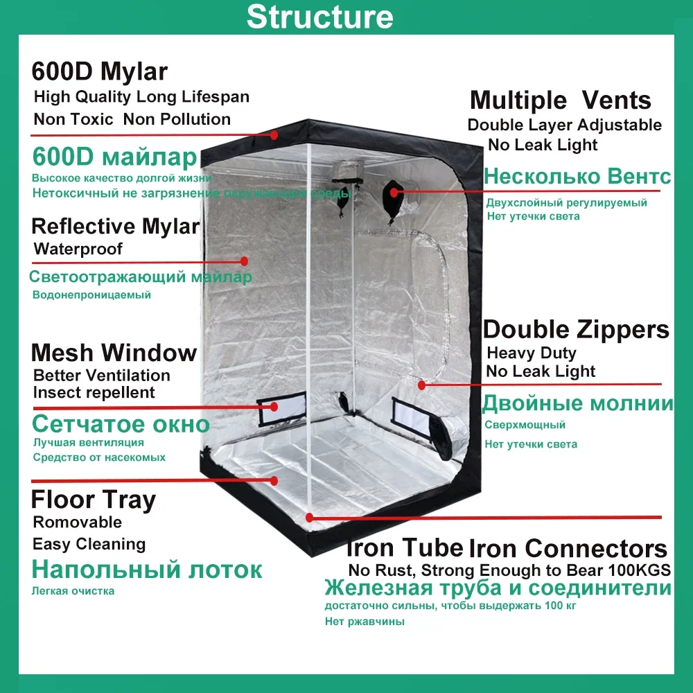GrowBox Growing Tent 600D For Indoor Plants Growing Home Greenhouse Tent
