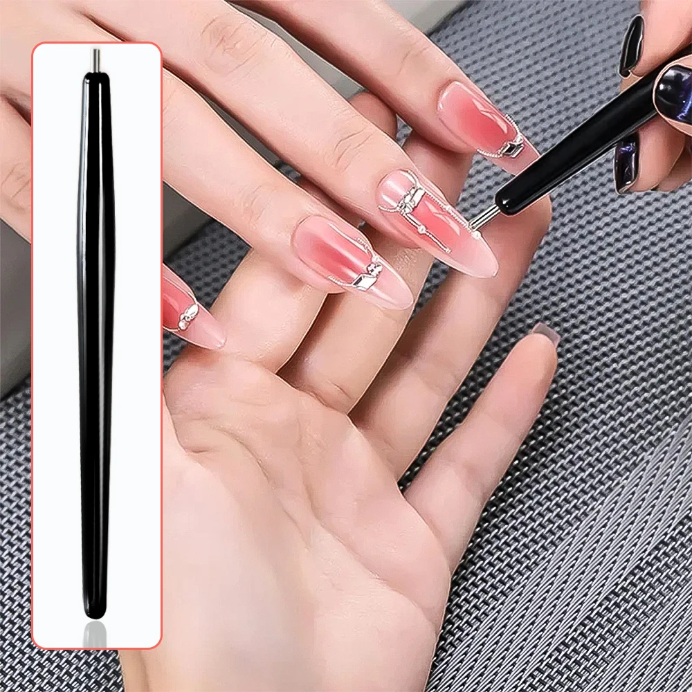 2pcs Nail Suction Steel Ball Magnetic Pen Black Handle Strong Suction Iron Stone Nail Art Pen High Precision Magnetite Nail Tool 4
