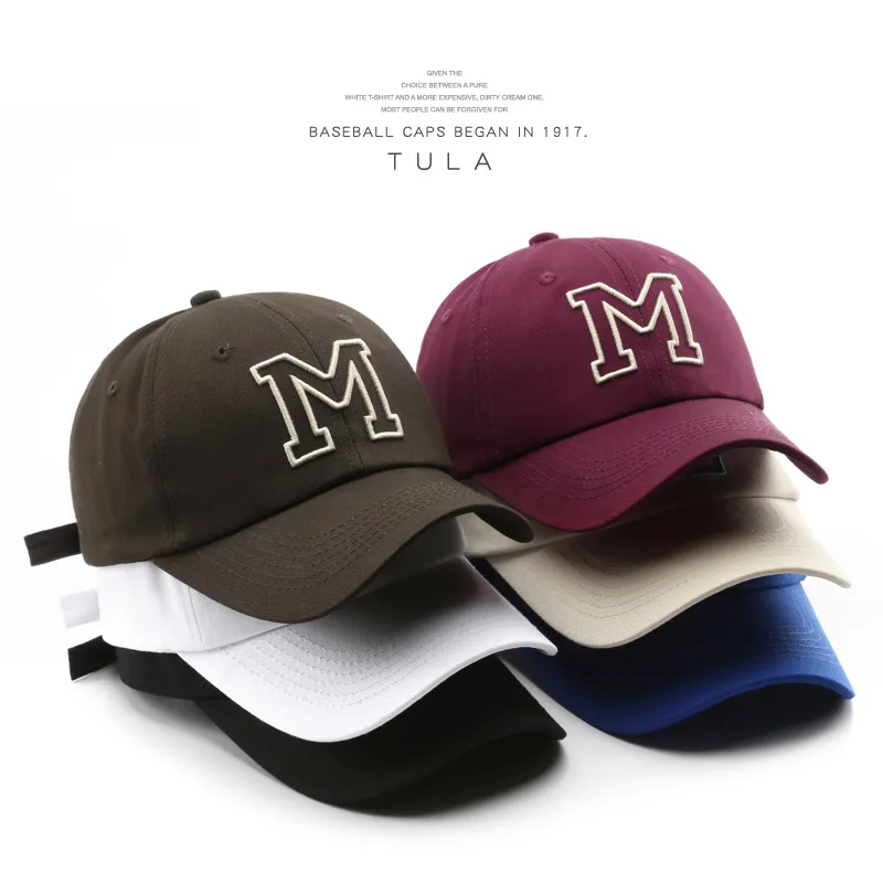 

2023 New Women Cotton Embroidery Letter M Baseball Cap Men Solid Color Snapback Caps Bone Casquette Hat Casual Adjustable Hat