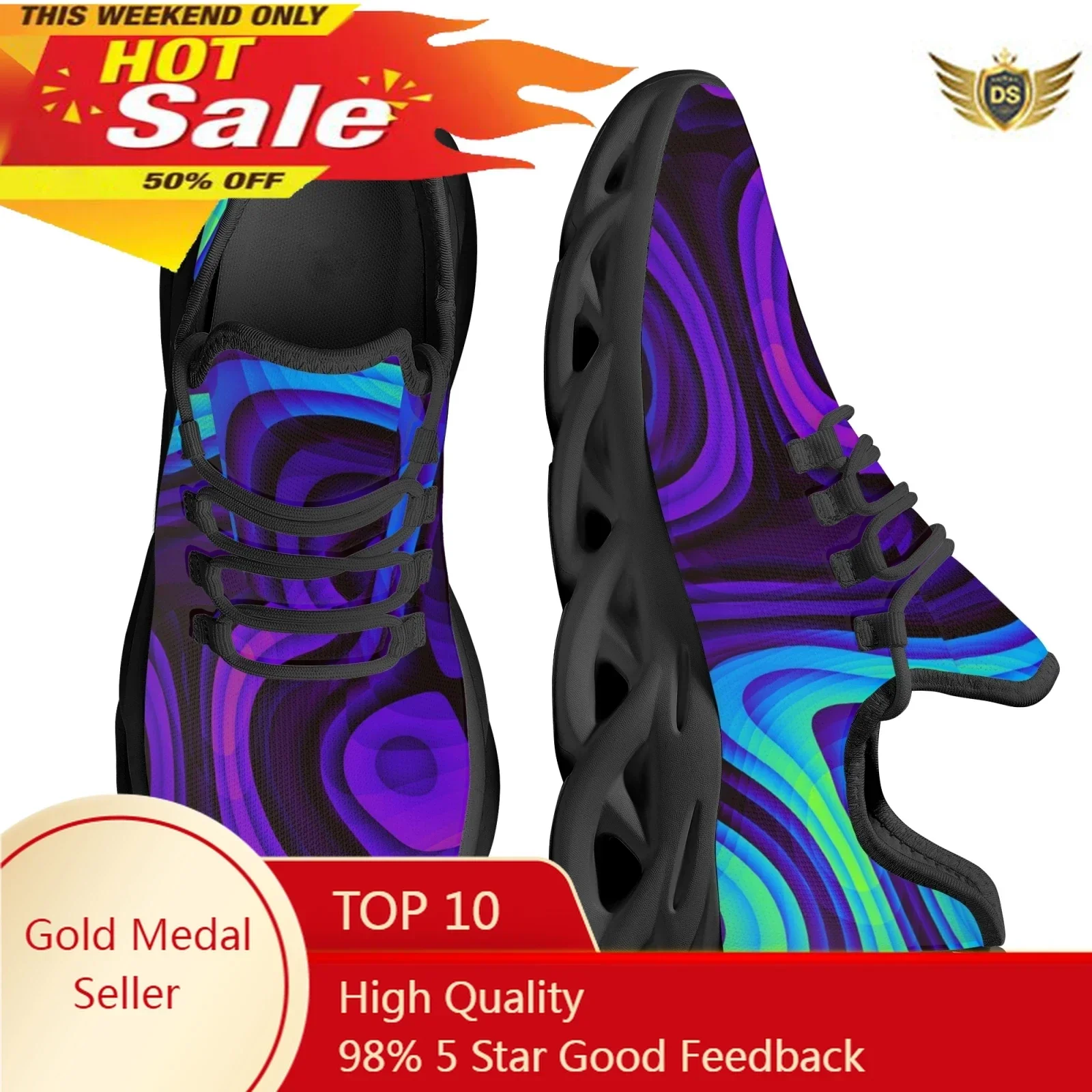 Fashion Black Psychedelic Kintted Breathable Men's Sneakers Light Lace Up Shoes Mesh Kintting Shoes Customized