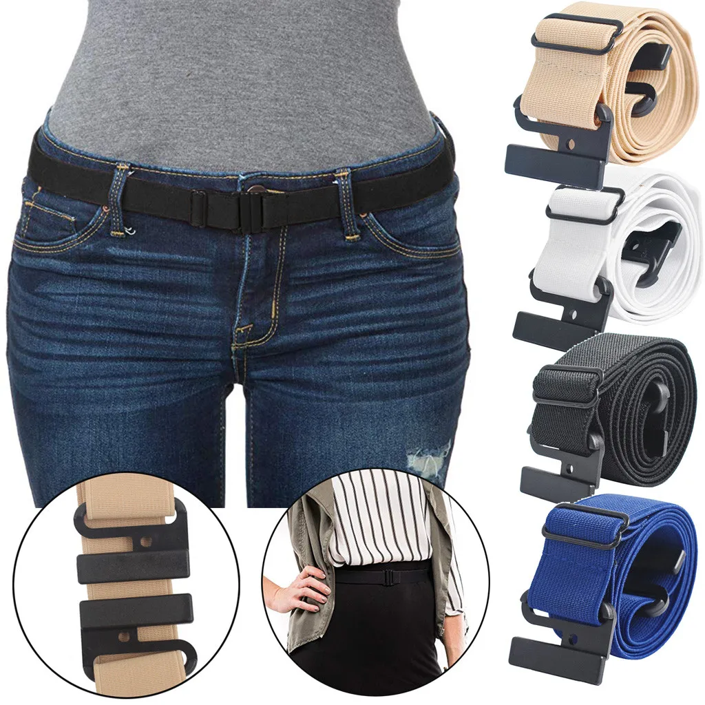 

Stretch Belt No Show Flat Buckle Non-Slip Backing Nylon Belt Casual Plastic Smooth Buckle Canvas Belt Adjustable Belt 2024