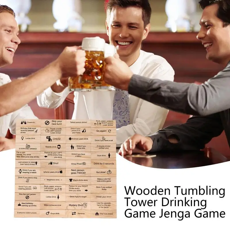 Tumbling Tower Game Adult Party Drinking Game Wooden Blocks Stacking Floor Tower Building Blocks Balancing For