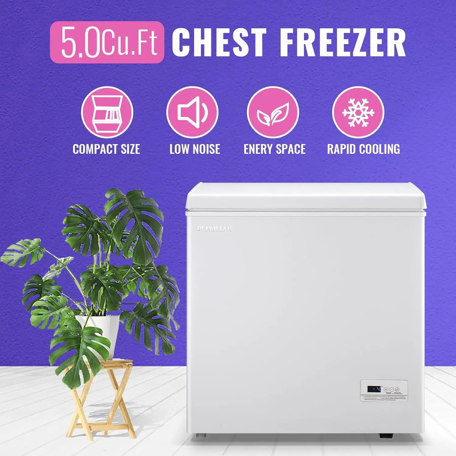 Freezer 5.0Cubic Feet with Intelligent Temperature Control(-15°F to 41°F), Deep Freezer with TWO Hanging Baskets and Side Defros 2