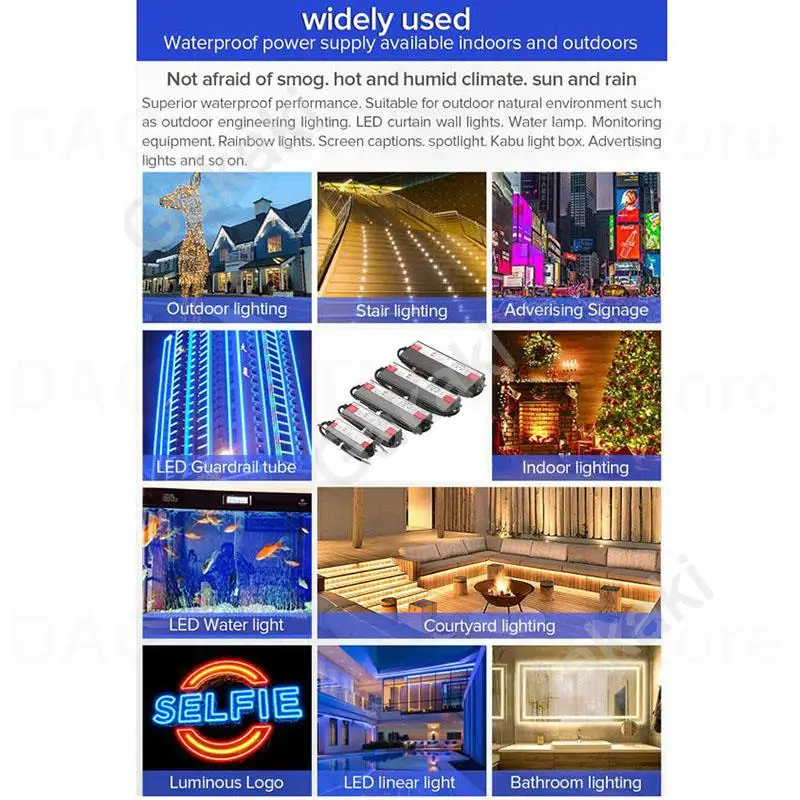 Description Picture 5 of item60W 100W 150W 200W LED Driver IP67 Waterproof Lighting Transformers AC100V-265V DC12V 24V for Outdoor Lights Power Supply U26