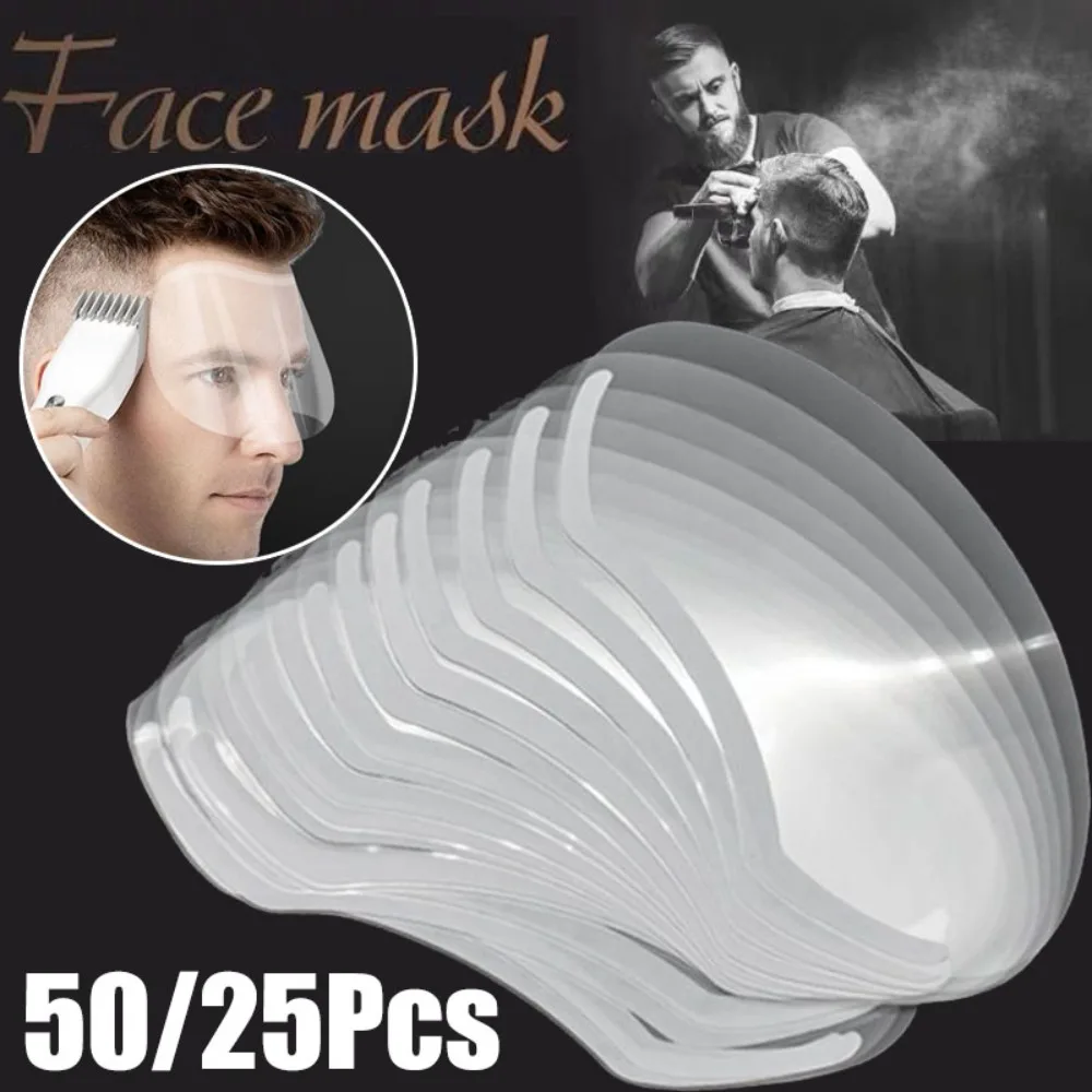 

25/50Pcs Disposable Face Shields M Shaped Makeup Shower Visors Clear Barber Masks for Hairspray Hairdressing Tool Salon Supplies