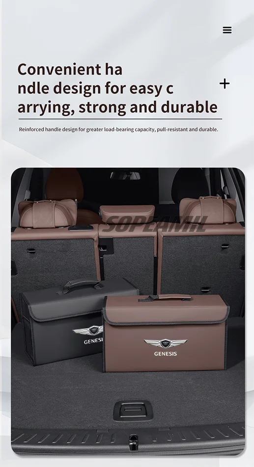 Auto Carbon Faser Leder Stamm Lagerung Box Faltbare Verstauen Aufräumen Tasche Für Genesis G70 G80 G90 GV60 GV70 GV80 GV90 Mint EVG80 – Detail 5