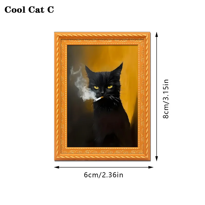 Ins Black Cat Retro Scream Picture Frame Magnet - Rental House Décor, Magnetic Oil Painting Style