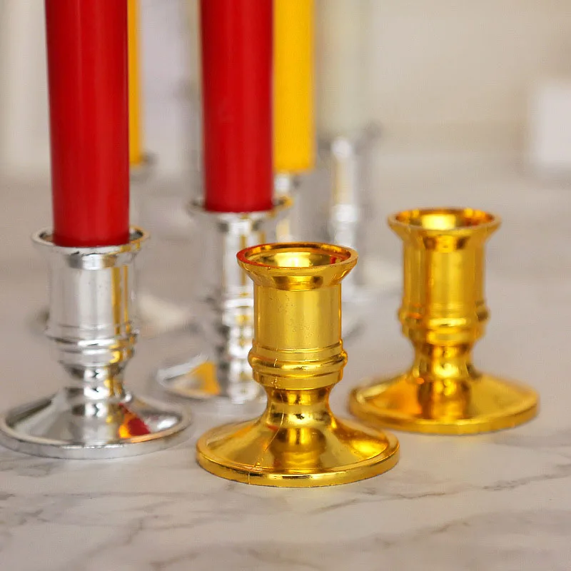 Party Wedding Home Pillar Candlestick Holder Plastic Fake Christmas Gold Candles Base Tapers