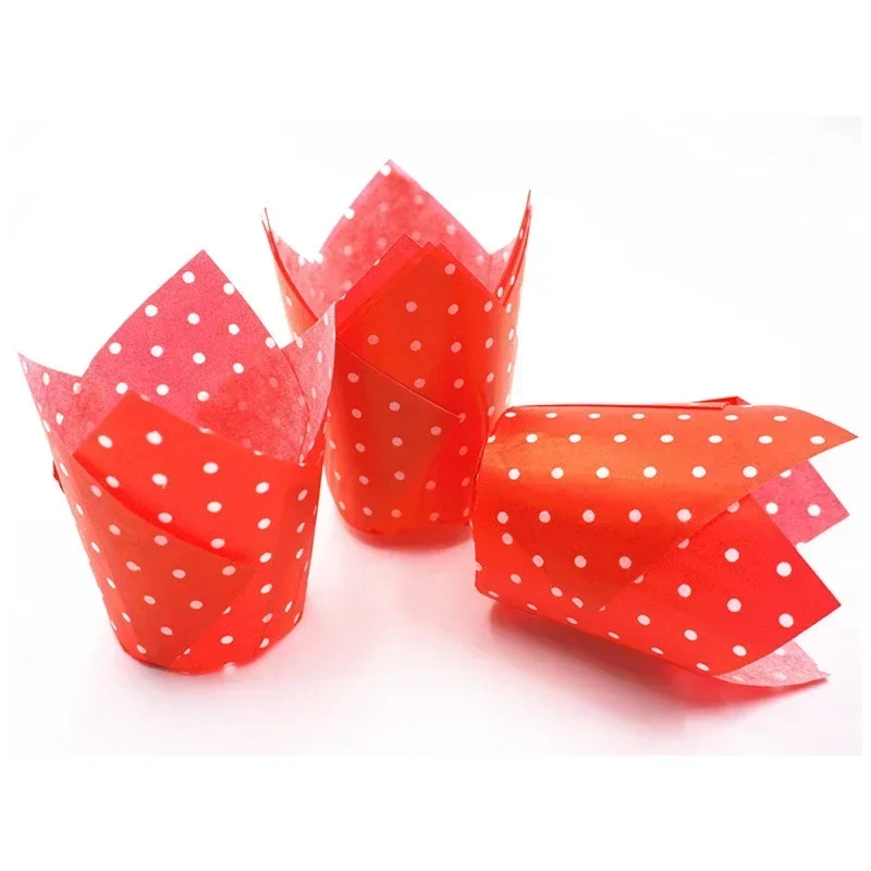 50Pcs Paper Cake Liner Dots Colorful Tulip Muffin Wraps Cases Cupcake Baking Tools Muffin Cup Polka Dot Paper Cup Tray