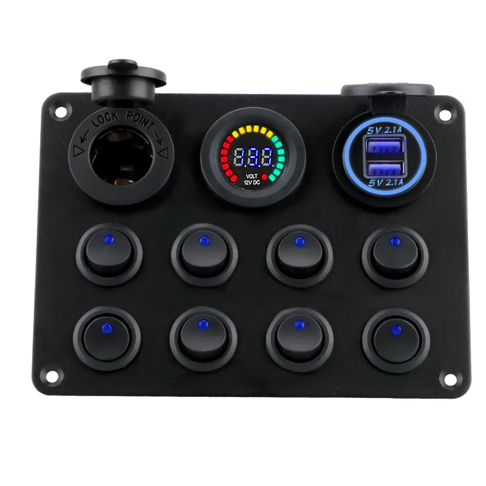 

Interior Accessories 12-24V Car Push Button Switch 8 Gang Circuit Breaker Toggle Switch Panel Dual USB Charger Universal