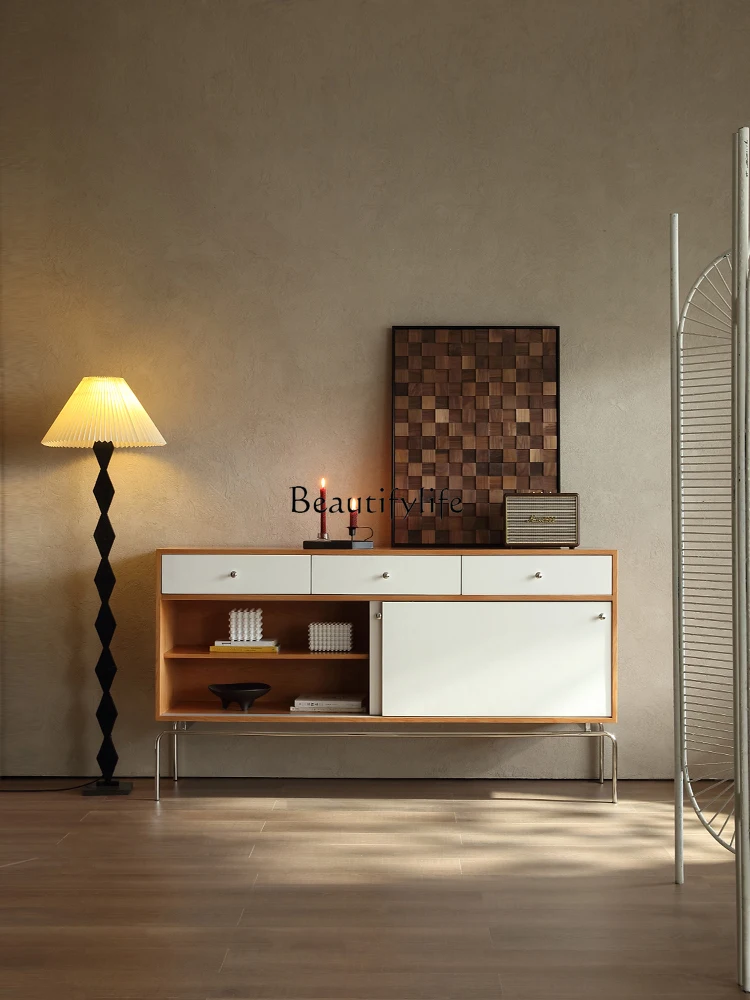 

Nordic Mid-Ancient Solid Wood Sideboard Integrated Wall Home Mild Luxury Retro Locker
