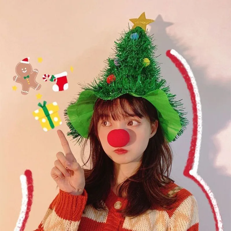 Christmas Hat Christmas Tree Elk Gingerbread Man Old Man Snowman Apple Head Hat Cute Y2K Gift Party Photo Dress Up Shopping Prop