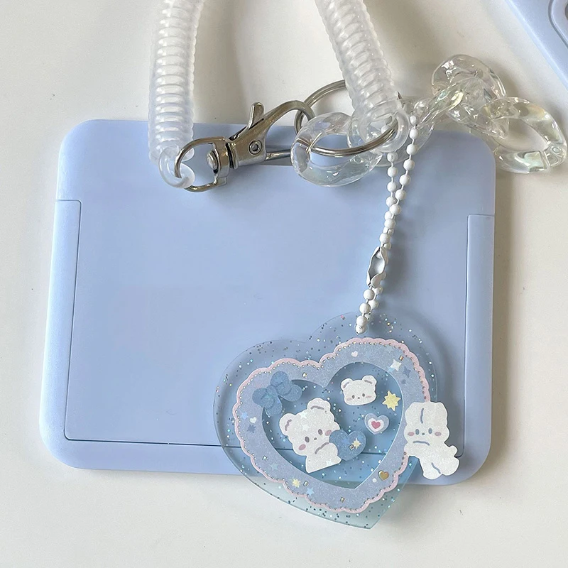 INS Milk Blue Photocard Holder Credit ID Bank Card Photo Display Holder Idol Postcard Card Protective Case with Pendant 4