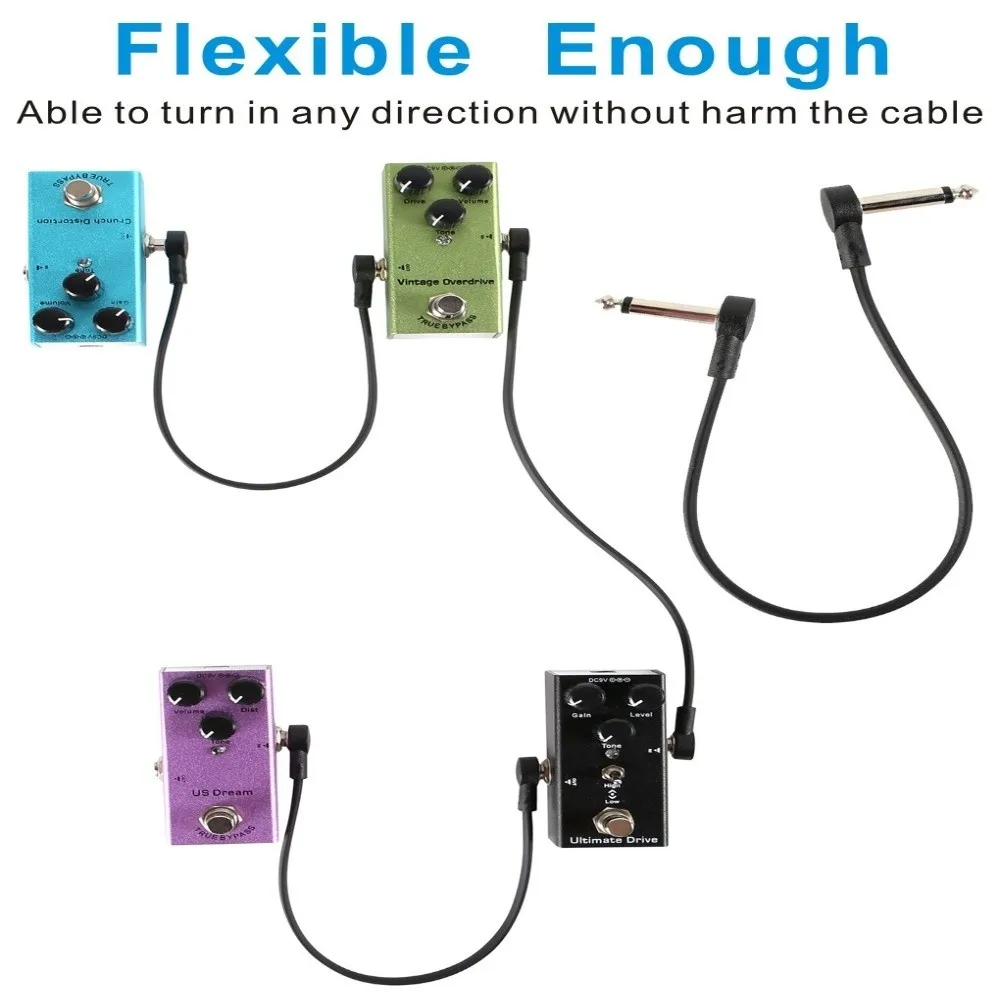 15cm/30cm Guitar Effects Pedal Cable Flat Design Copper Core Patch Cable Surface Wire Right-angle Plug Cable