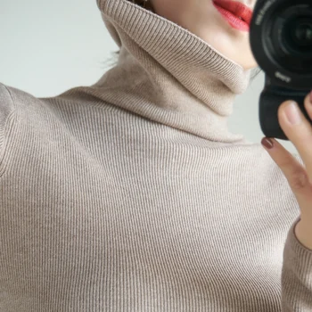 2025 Korean Chic Casual Versatile Slim Knitted Solid Pullover Autumn Winter Turtleneck Women Sweater Female Simple Warm Jumpers