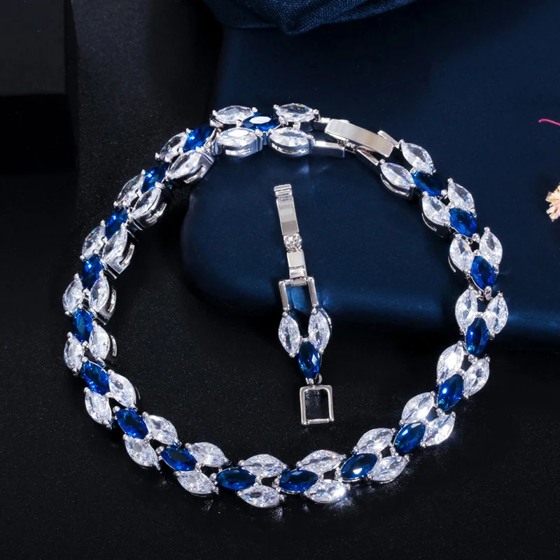 

ThreeGraces Fashion Blue Cubic Zirconia Silver Color Wedding Bridal CZ Link Chain Bracelet for Women 2023 New Chic Jewelry BR306