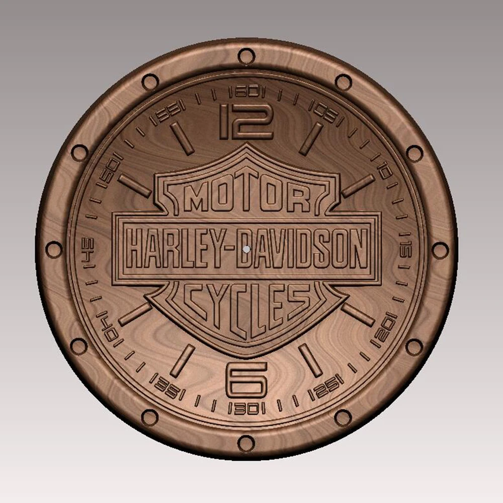 3D Model STL File Wall Clock Model Round Harley Davidson Pattern Relief for CNC Router Engraving ZBrush Artcam Aspire Cut3d central machinery band saw Woodworking Machinery