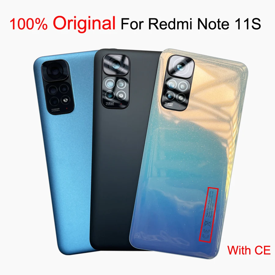 100% Original For Xiaomi Redmi Note 11S 2201117Sg, 2201117Si Battery Cover Rear Housing Door Panel Back Cover Case + Camera Lens
