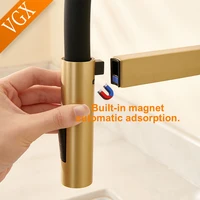 VGX ก๊อกน้ําห้องครัวก๊อกน้ําอ่างล้างจานยางดึง Stream Sprayer ก๊อกหมุนได้ห้องครัว Mixer Water TAP ร้อนเย็น Crane ทองเหลืองทอง 6