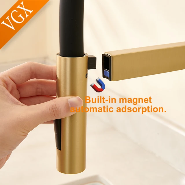 VGX ก๊อกน้ําห้องครัวก๊อกน้ําอ่างล้างจานยางดึง Stream Sprayer ก๊อกหมุนได้ห้องครัว Mixer Water TAP ร้อนเย็น Crane ทองเหลืองทอง 6