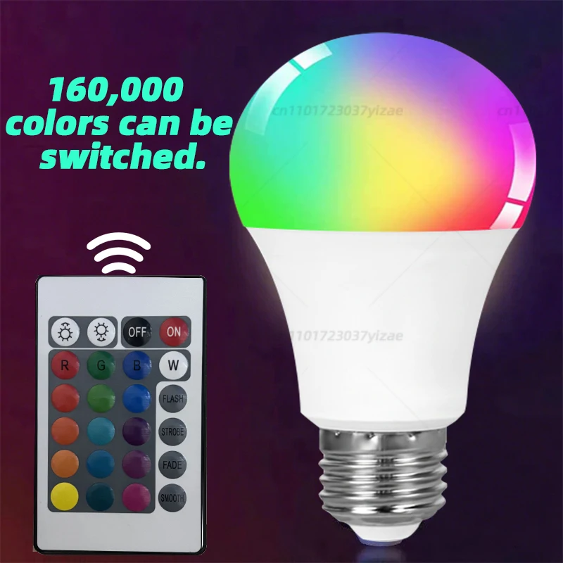 E27 RGB LED 전구 220V IR 리모컨 색상 변경 멀티컬러 + 화이트 램프 스포트라이트 침실 파티 홈데코