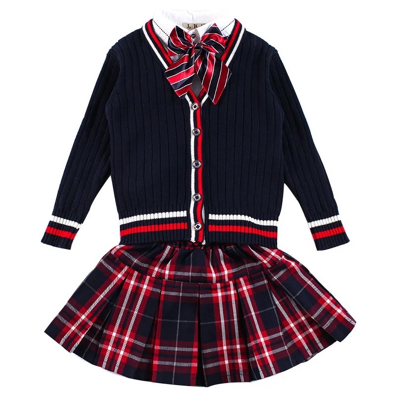 Spring Antumn Japanese Style School Kids Uniform Boys Girls JK Pleated Skirt Sweater Coat Whirte Shirt Trousers