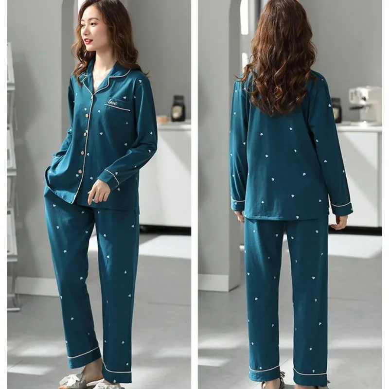 2023 New Loose Plus Size High-End Cotton Pajamas Women's Spring Autumn Loungewear Long-Sleeved Sleepwear Two-Piece Suit Homewear