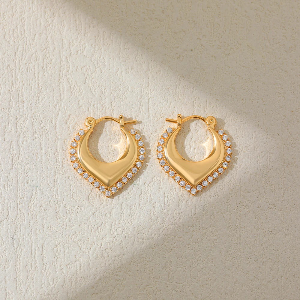 Minimalist 18K Gold Plated Geometric Hoop Earrings for Elegant Women Shiny Rhinestone Huggie Ear Hoops Vintage Jewelry Bijoux