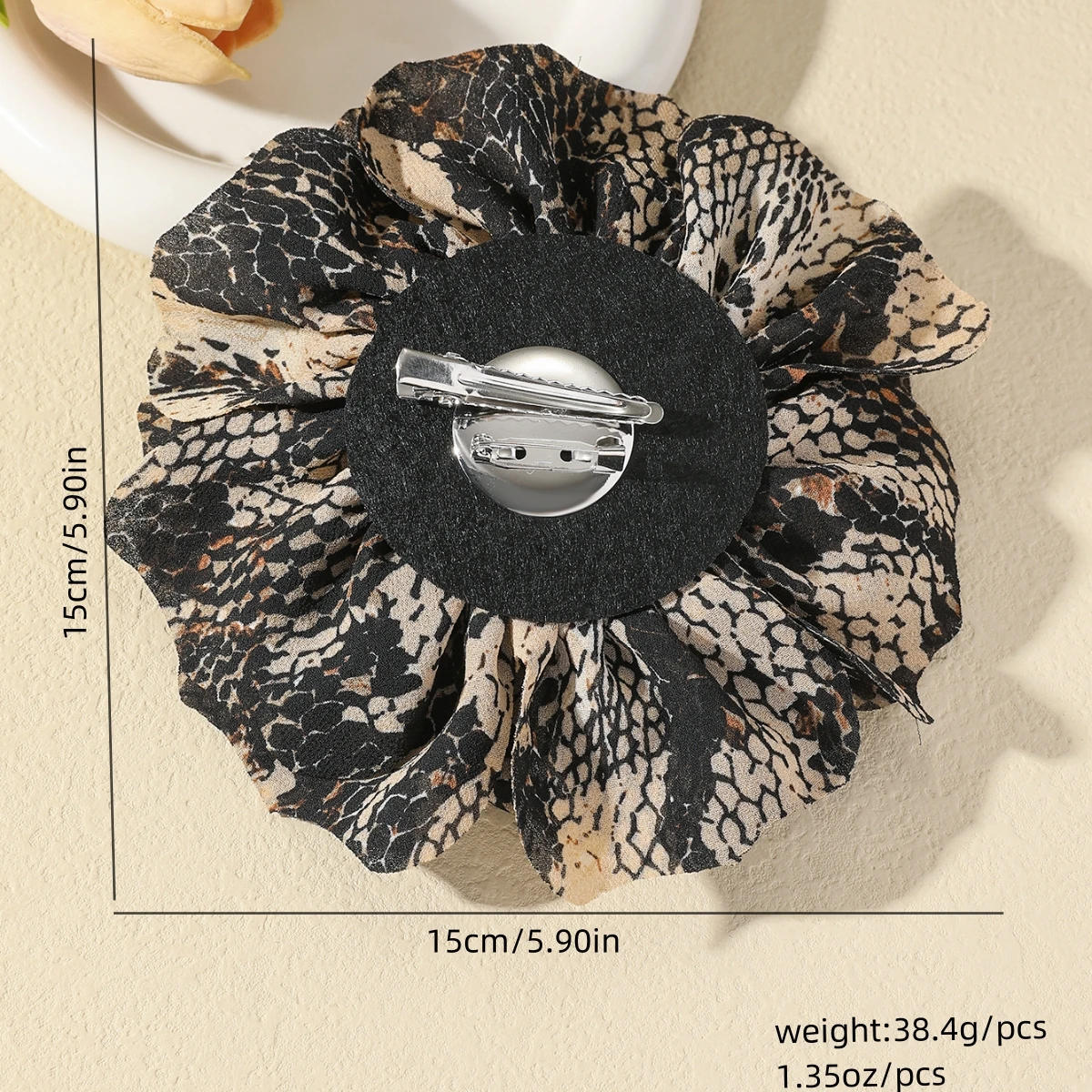 Fashion Snake Print Big Flower Brooch Women's Statement Accessory Chiffon Fabric Brooch for Coat Dress Decoration