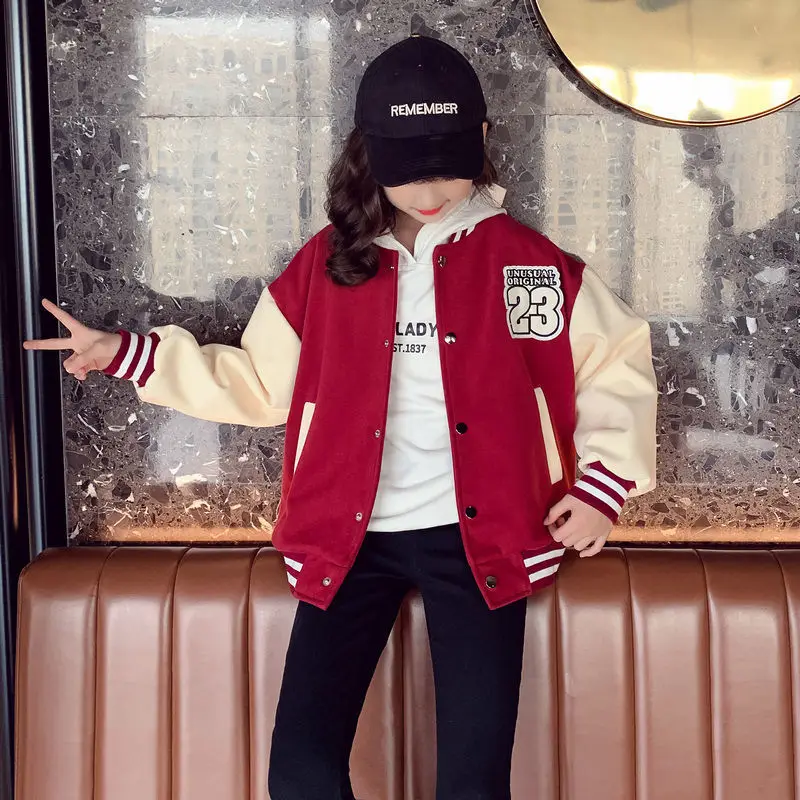 

Contrasting Color Stitching Baseball Uniform Girls Couple Students 2023 Spring Autumn New Retro Jacket Corduroy Coat Tide 23