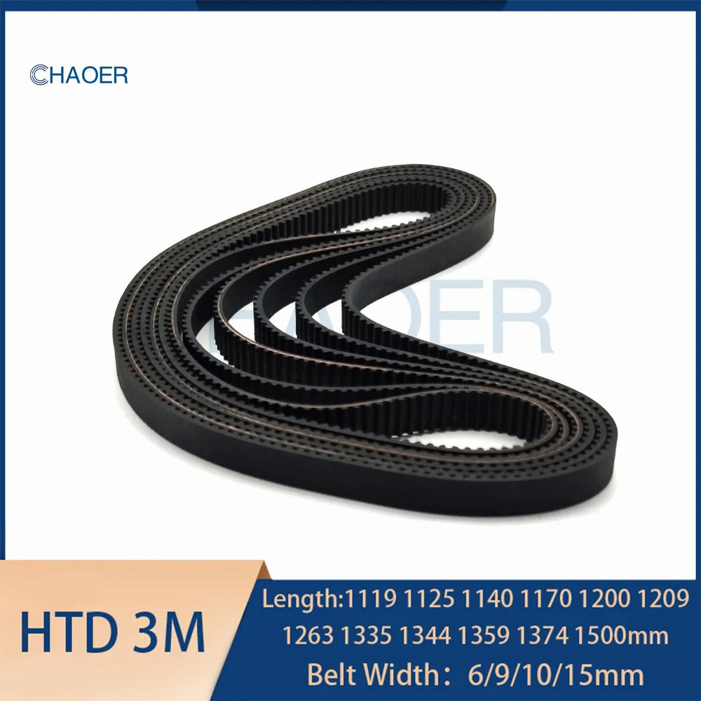 HTD 3M borracha sincronizada comprimento de correia 1119 1125 1140 1170 1200 1209 1263 1335 1344 1359 1374 1500mm largura 6/9/10/15mm