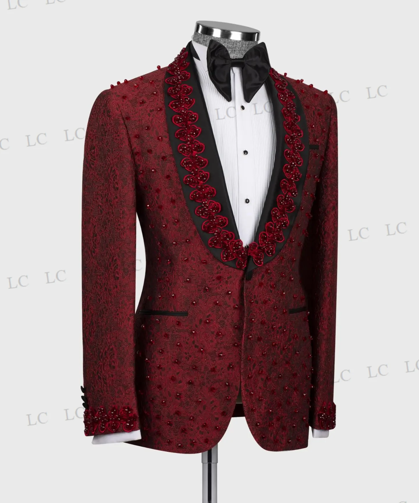 

Floral 2 Pieces Diamonds Beading Men Suit Blazer Vest One Button Prom Tuxedo Sparkly Wedding Groom Prom Plus Size Costume Homme