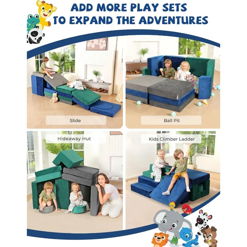 Modular Kids Play Couch, K12 320+DIY Convertible Foam Play Couch for Boys & Girls, Versatile Kids Play Couch Building Fort 5