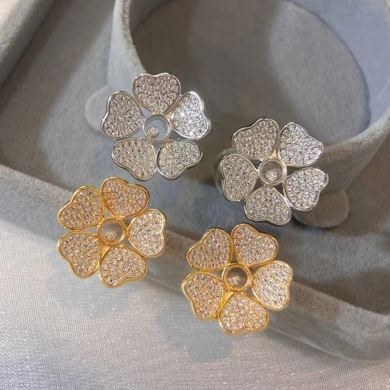 

Noble elegant full of zircon flower earrings original high-quality logo exquisite women's holiday party gift