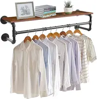 Wall Mounted Clothes Rail Industrial Pipe Garment Rack Clothes Hanging Rod Space-Saving 1