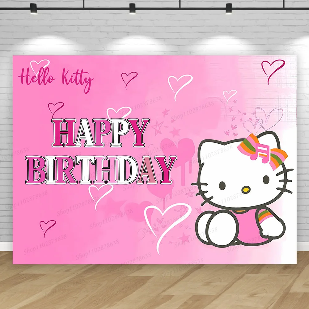 thumbnail image 1 of Fondo de Hello Kitty, decoración de fiesta, niña, niños, Fondo de cumpleaños, fotografía de gatos lindos, accesorios de estudio fotográfico, suministros de pancarta, 1 of 5
