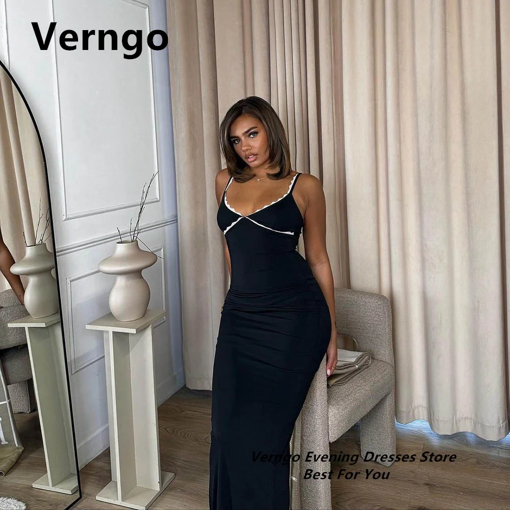 

Женское стрейчевое платье-Русалка Verngo, черное официальное платье на бретелях, с V-образным вырезом, платье для особых случаев и выпускного вечера