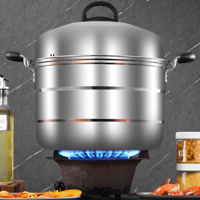 Stainless steel extra large double layer steamer 50cm commercial soup pot three layer pot restaurant