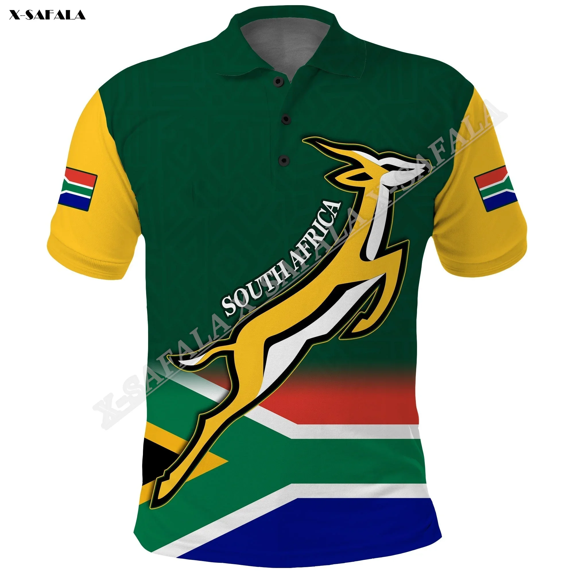 

South Africa Rugby Go Springboks 3D Printed For Men Adult Polo Shirt Collar Short Sleeve Top Tee Breathable Anti Shrink