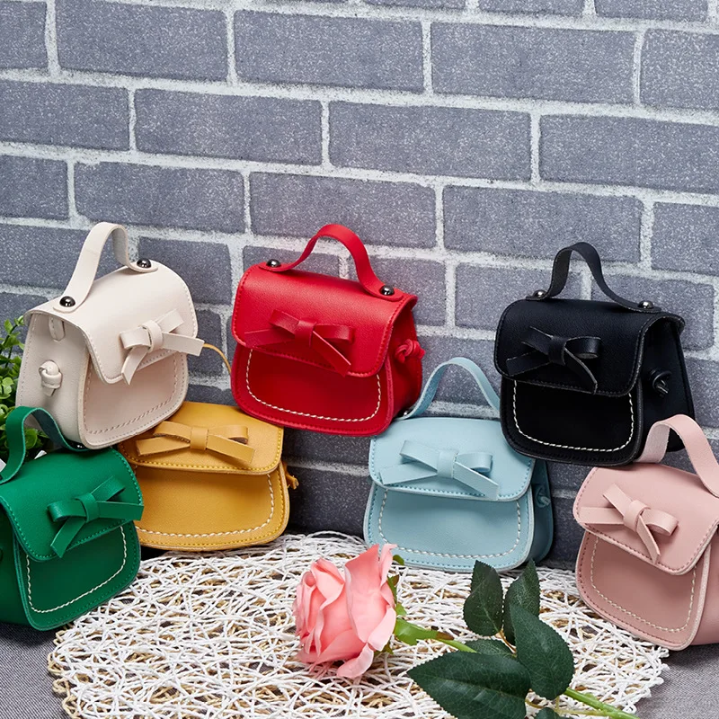 2023 New Summer Children's Shoulder Bag PU Leather Solid Bowknot Girls Princess Handbag Cute Baby Mini Messenger Bags Coin Purse insert bag organizer makeup small mini handbag purse organizers travel inner bags storage for loewe puzzle felt cloth