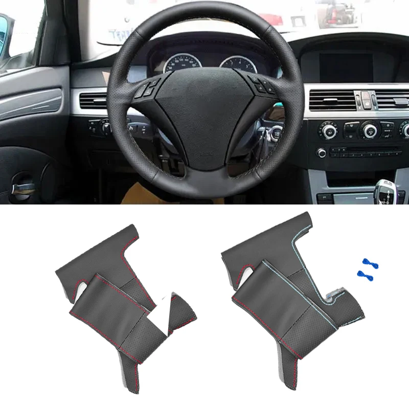 

For BMW 5 Series E60 E61 2004 - 2009 Car Interior Steering Wheel Cover Hand Stitched Perforated Leather with Needles & Threads