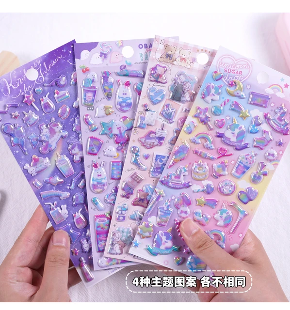 Kawaii Glittering Puppy Rabbit Bear Cat 3D Stickers Scrapbooking Diy  Journal Cute Sticker Sheet Stationery Decor Aesthetic Gift