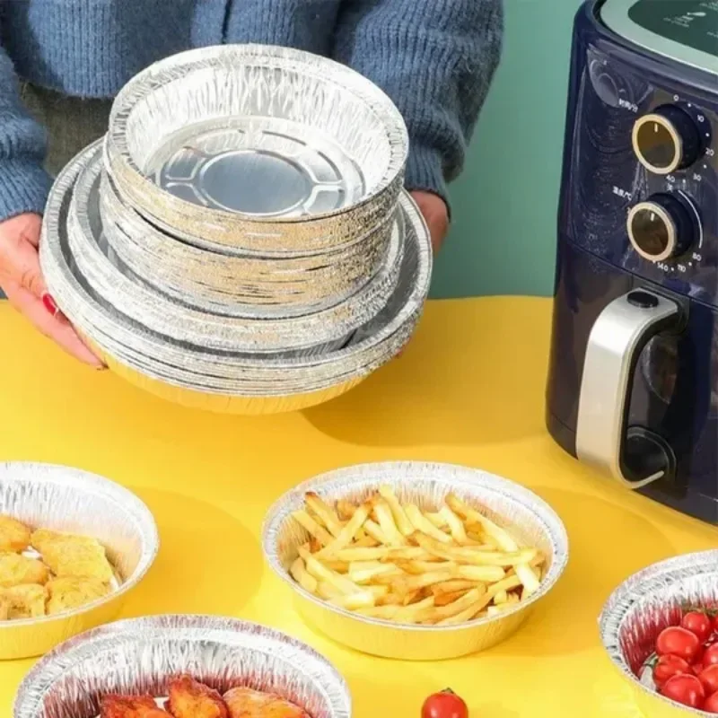 10Pcs/Set Tin Foil Tray Home Disposable Oven Barbecue Pan Pad Aluminum Foil Bowl Oil-Proof Steamer Basket Liner Baking Paper