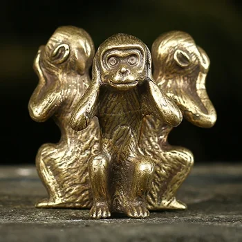 Vintage Solid Copper Three Monkeys Tea Pet Bronze Sculpture Home Decor Accessories Bronze Monkey Figurines Miniatures Desk Decor 1