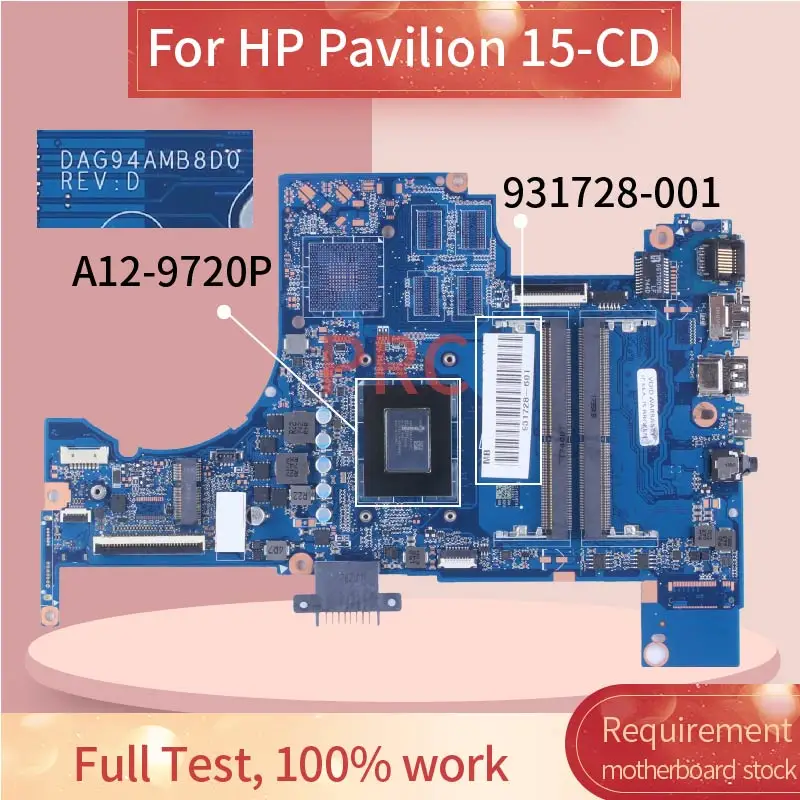 para hp Pavilion A12-9720p Computador Portátil Placa-mãe Dag94amb8d0 931728601 Notebook Mainboard Ddr4 15-cd 15z-cd - Imagem 2